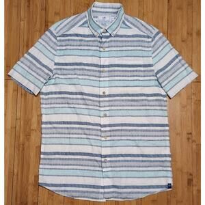 Southern Tide Linen/Rayon Short Sleeve Button Down Shirt Mens Small Blue Striped